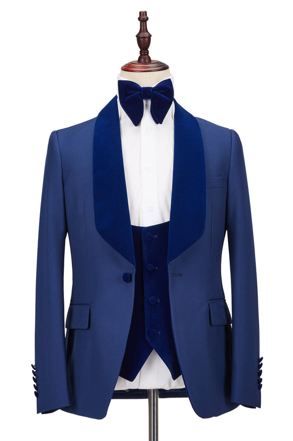Amazing Velvet Shawl Lapel Royal Blue One Button Men's Formal Prom Suit Wedding Tuxedos Online
