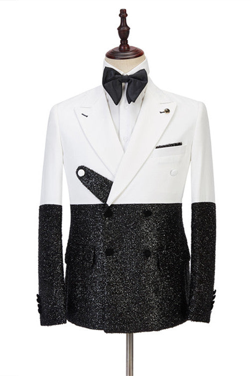 Amazing White and Sparkle Double Breasted New Arrival Slim Fit Men's Prom Suits Online