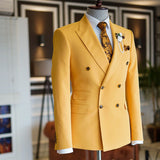 Amazing Yellow Peaked Lapel Double Breasted Tailored Prom Suits
