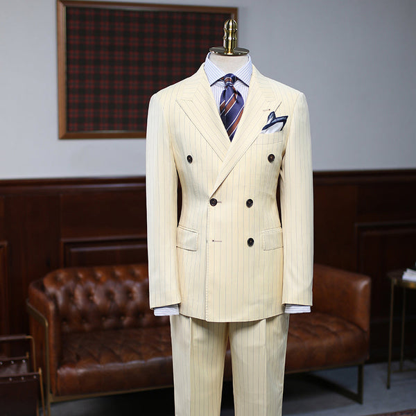 Amazing Yellow Striped Double Breasted Custom Suit For Prom