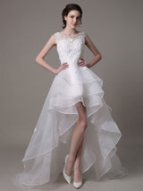 Asymmetrical Organza Wedding Dress High Low A-Line With Lace Beading Flower Exclusive