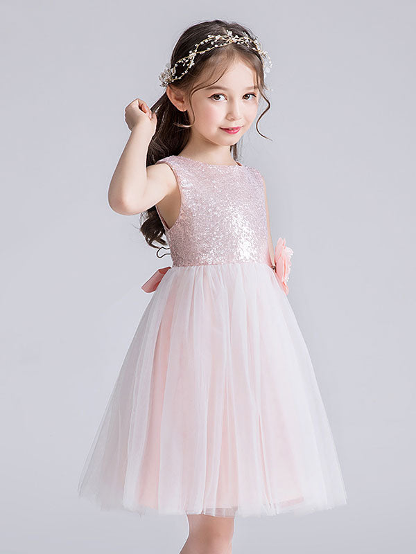 Baby Blue Jewel Neck Tulle Sleeveless Short Princess Dress Bows Kids Social Party Dresses