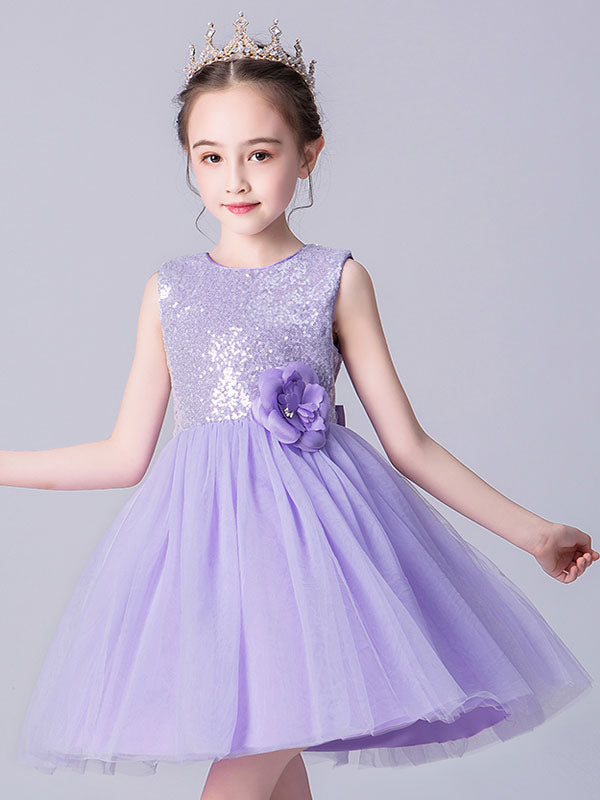 Baby Blue Jewel Neck Tulle Sleeveless Short Princess Dress Bows Kids Social Party Dresses