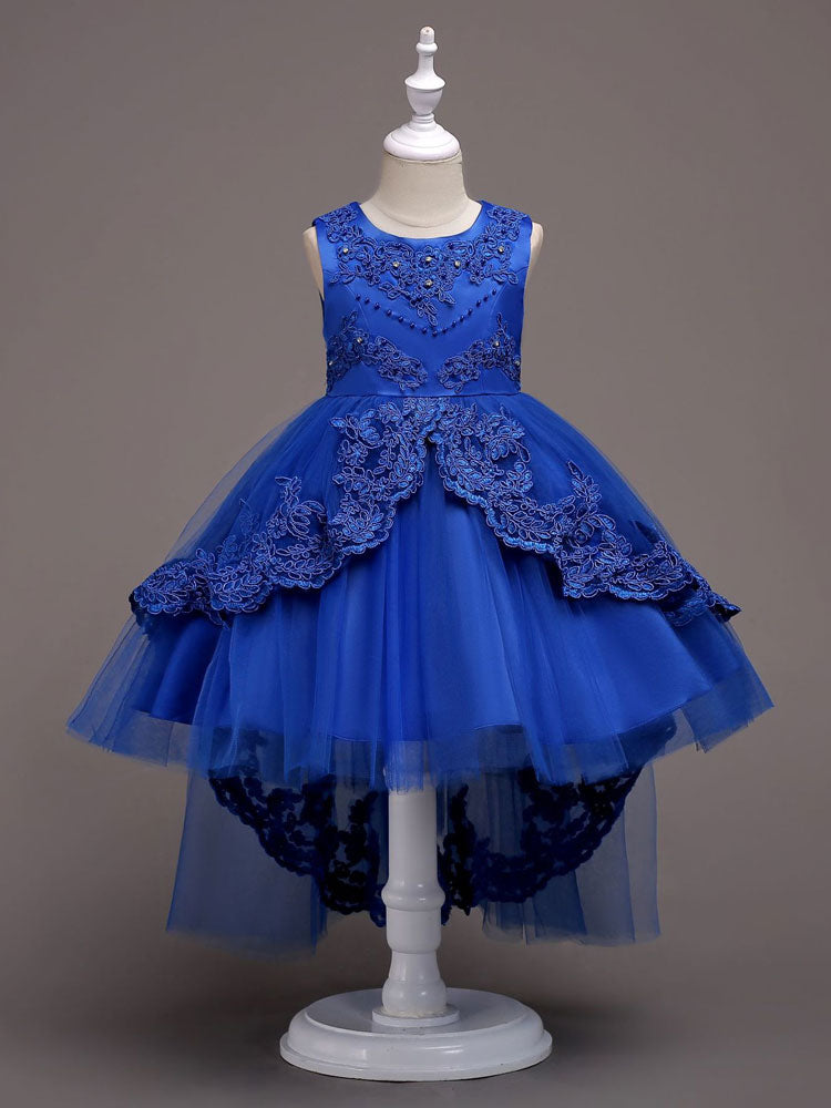 Baby Blue Lace Tulle Princess Tutu Embroidered Kids Ball Gown Dress