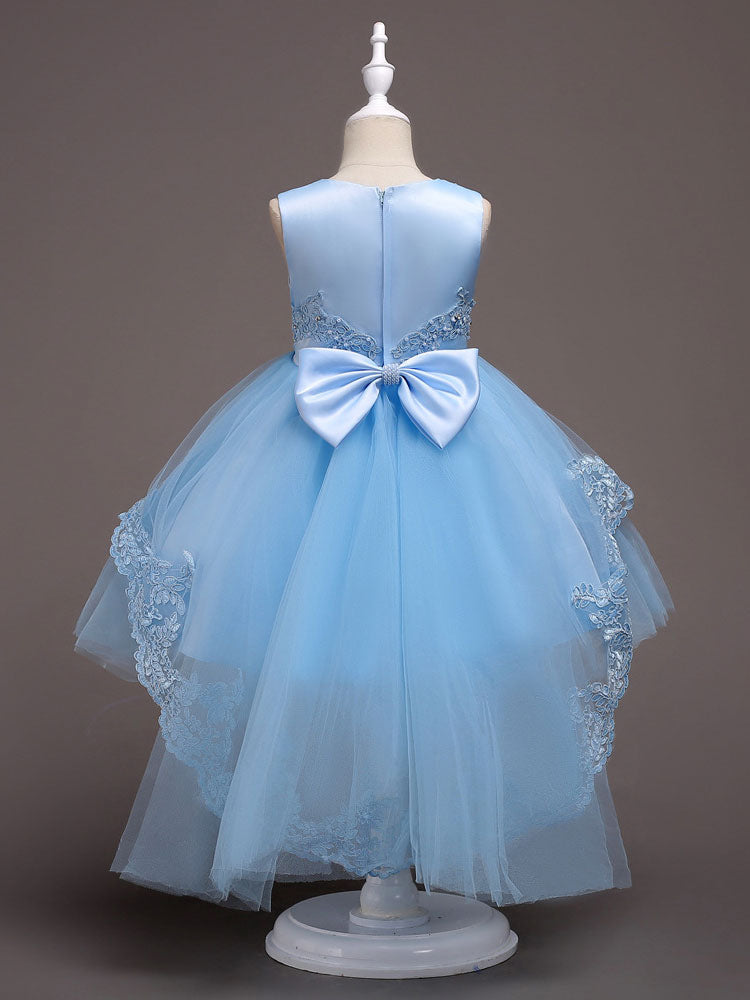 Baby Blue Lace Tulle Princess Tutu Embroidered Kids Ball Gown Dress