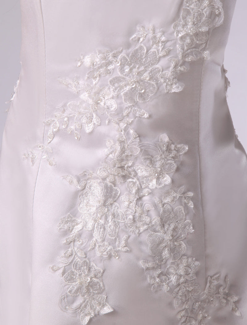 Backless Applique Satin White flower girl dress