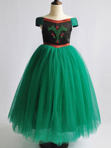 Bateau Neck Tulle Short Sleeves Tea Length Princess Studded Formal Kids Pageant flower girl dresses