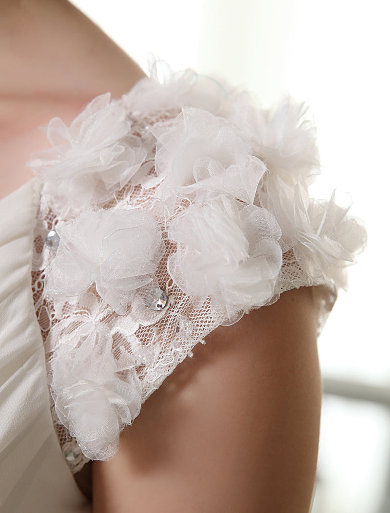 Beach Wedding Dresses Chic V-Neck Chiffon Summer Bridal Dress Chiffon Flowers Beading Pleated Long Wedding Gown Exclusive