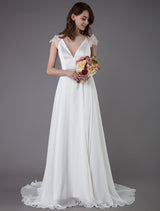 Beach Wedding Dresses Lace Satin A-line Ivory Luxury Back Cross High Split Summer Bridal Gowns With Train
