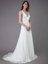 Beach Wedding Dresses Lace Satin A-line Ivory Luxury Back Cross High Split Summer Bridal Gowns With Train