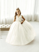 Beautiful Puffy Sleeveless Flower Girl Dresses Lace Appliqued