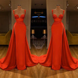 Beautiful Red Starps Sweetheart Long Split Prom Dresses