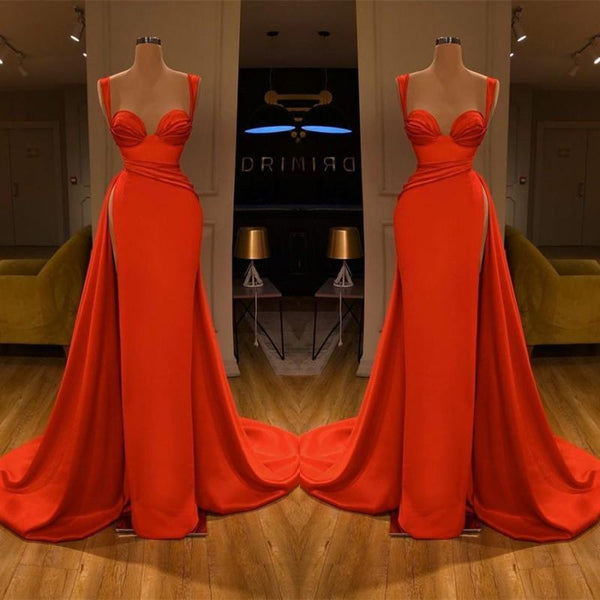 Beautiful Red Starps Sweetheart Long Split Prom Dresses