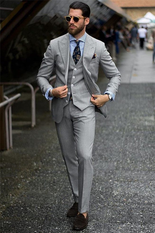 Bespoke Formal Mens Suits Regular Grey Three-Piece Business Suits