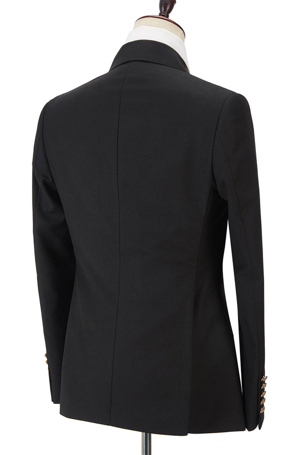 Black Double Breasted Men's Formal Suit with Peak Lapel