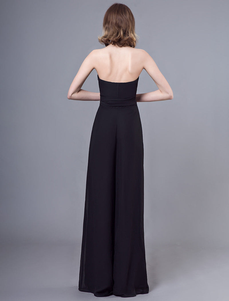 Black Formal Wedding Party Convertible Chiffon Long One Size Fits All Bridesmaid Jumpsuits