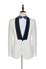Black Knife Collar Gorgeous White Wedding Suits for Men One Button Wedding Tuxedos