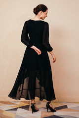Black Long Sleevess High low Chiffon Evening Party Gowns