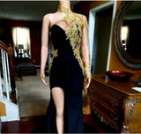 Black Mermaid Front-slit Appliques Long Sleevess Prom Dresses