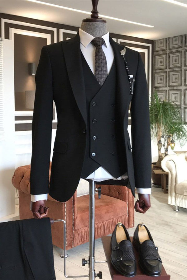 Black Peaked Lapel Amazing Slim Fit Men Suits