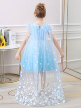 Blue Jewel Neck Lace Sleeveless Short Princess Dress Kids Social Party Dresses