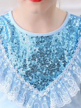 Blue Jewel Neck Lace Sleeveless Short Princess Dress Kids Social Party Dresses
