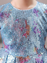 Blue Jewel Neck Sleeveless Bows Kids Social Party Dresses Princess Dress