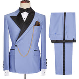 Blue Peaked Lapel Slim Fit Bespoke Men Suits