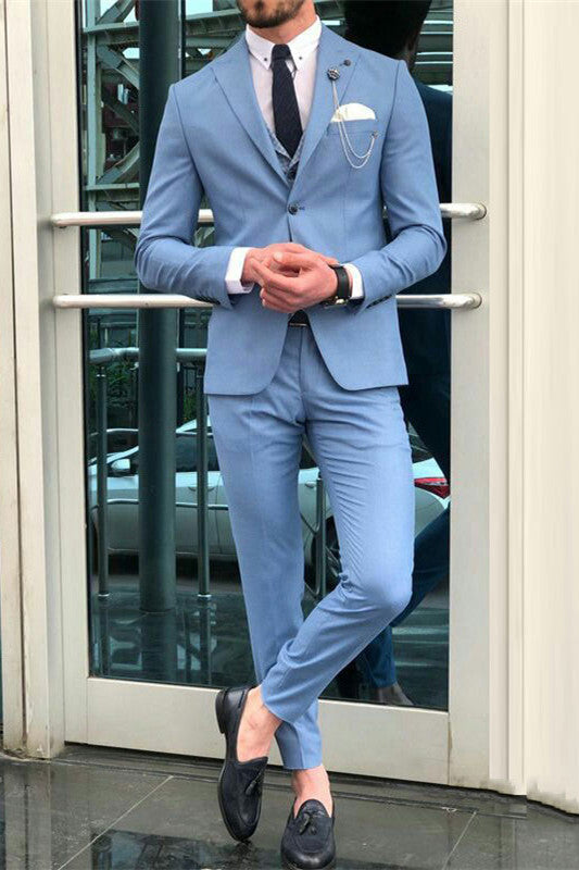 Blue Peaked Lapel Slim Fit New Arrival Men Suits