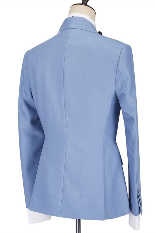 Blue Slim Fit Peaked Lapel Ruffles New Arrival Men's Prom Suits