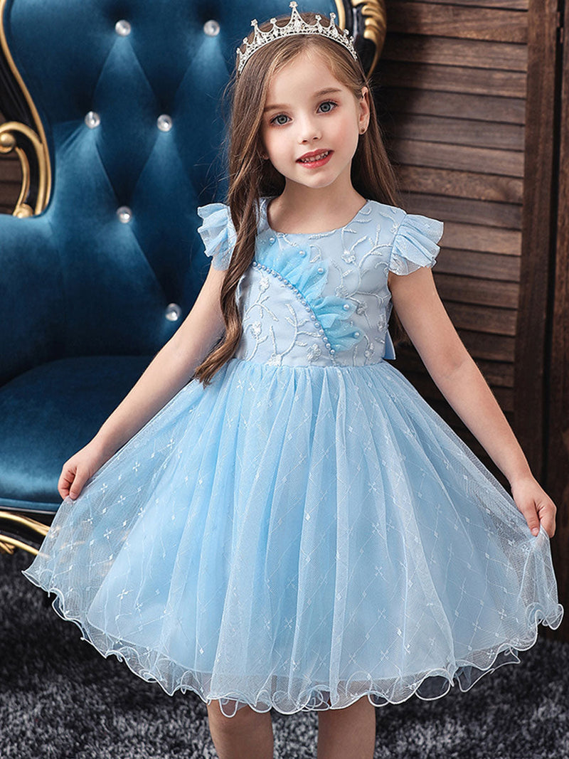 Solverone Girls Wedding Formal Dress Lace Elegant Long Prom Dresses Kids  V-Backless Bowknot Performance Princess Ball Gown Light Blue : Amazon.in:  Clothing & Accessories