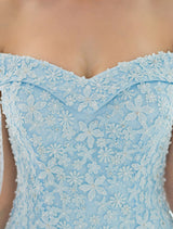 Blue Wedding Dress Lace Flower Applique Off-The-Shoulder Tulle Cape Chaple Train A-Line Bridal Gown