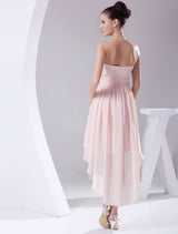 Blush Pink Chiffon Pleated Asymmetrical Sweatheart Criss-Cross A-Line Bridesmaid Dress
