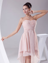 Blush Pink Chiffon Pleated Asymmetrical Sweatheart Criss-Cross A-Line Bridesmaid Dress