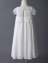 Boho Ivory Lace Cap Sleeves Chiffon Short Kids Party Dresses For Summer