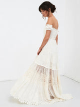Boho Wedding Dress Lace Off The Shoulder A-line Long Lace Bridal Gown