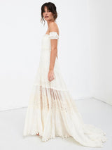 Boho Wedding Dress Lace Off The Shoulder A-line Long Lace Bridal Gown