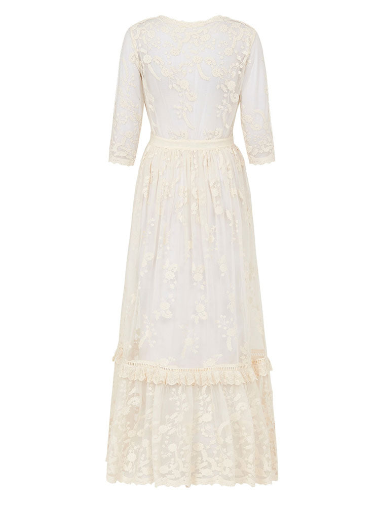 Boho Wedding Dress Suit V-Neck Floor Length Lace Multilayer Bridal Gown ...