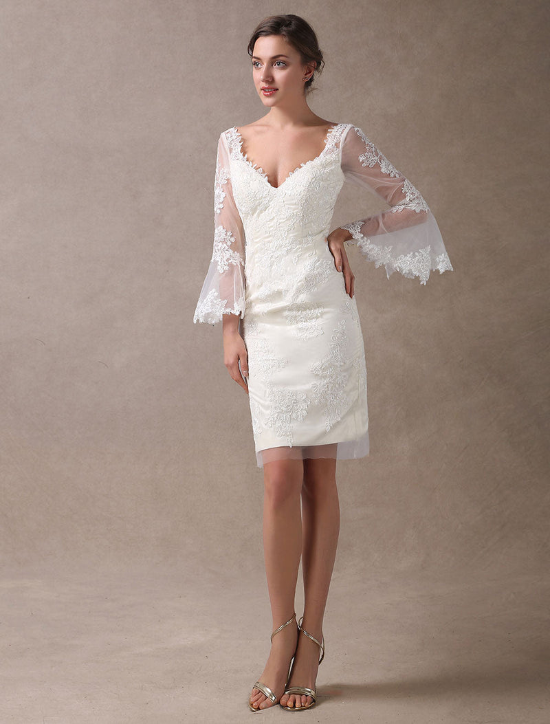 Wedding Dress Return For Sale|elegant A-line Chiffon Wedding Dress - V-neck  Puff Sleeve For Pregnant Brides