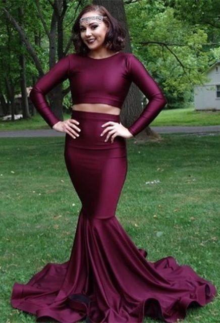 Burgundy Evening Gowns Designer Two Pieces prom dress Long mermaid evening gowns