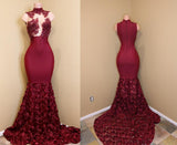 Burgundy Evening Gowns mermaid prom dress, long evening gowns