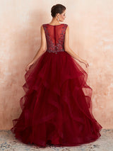 Burgundy V-Neck Sleeveless Long Prom Dress With Crystals