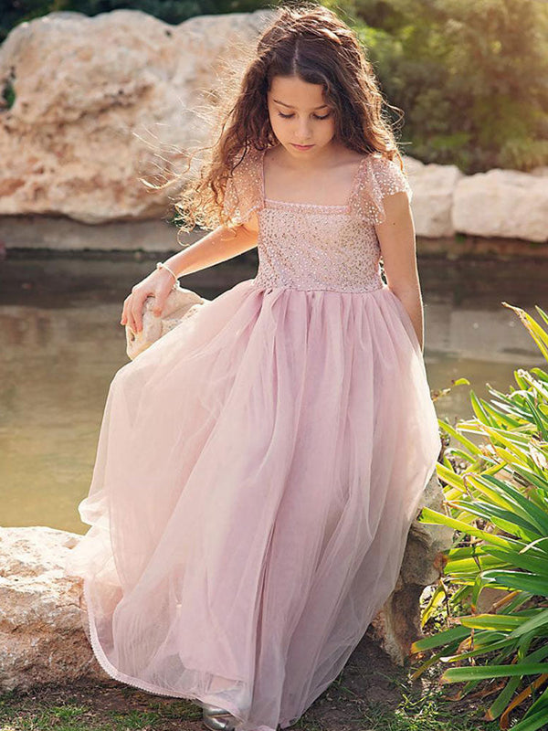 Cameo Brown Jewel Neck Ankle-Length A-Line Lace Formal Kids Pageant flower girl dresses