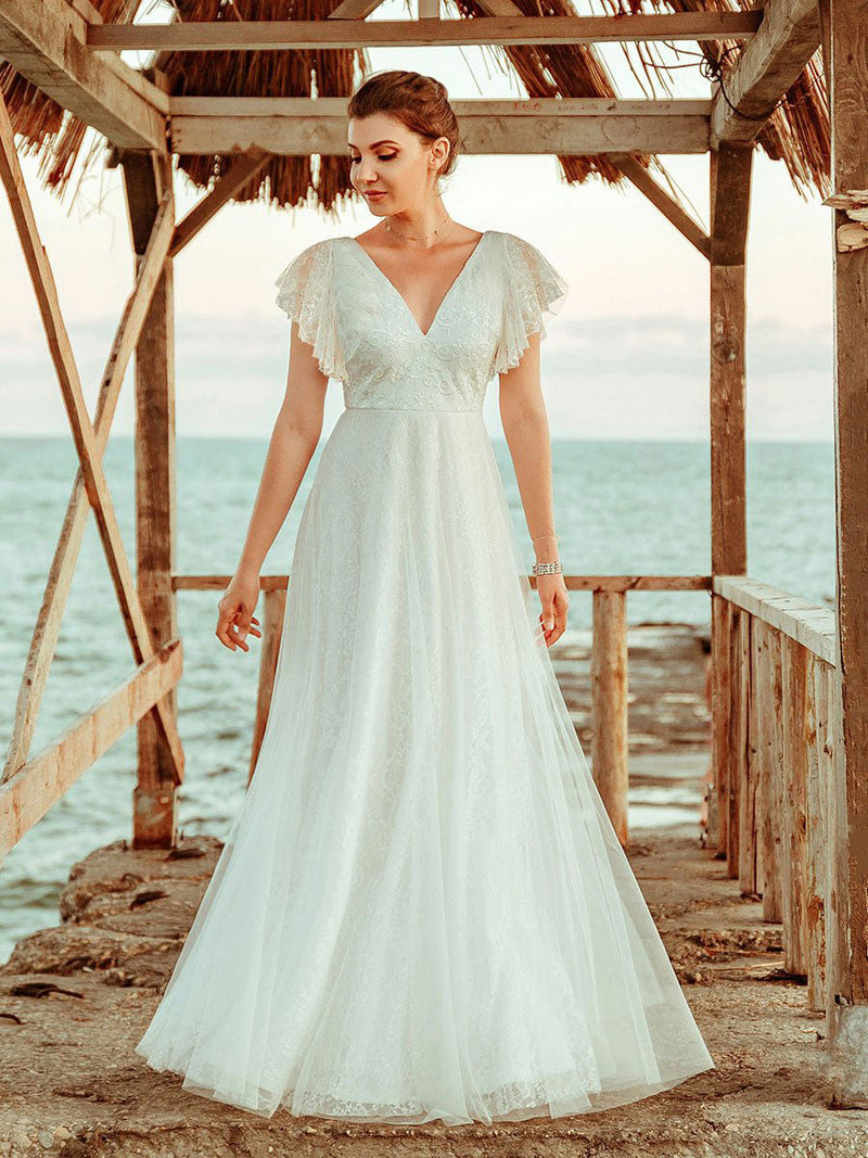 Knee Length Casual Wedding Dresses Beaded Short Summer Wedding Dresses –  SheerGirl