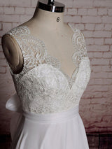 Casual Wedding Dress A-line Lace Chic V-Neck Sleeveless Bows Bridal Gowns With Chapel Train