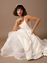 Casual Wedding Dress With Train Satin Fabric Strapless Sleeveless Pockets A-Line Bridal Gowns
