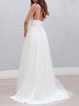 Casual Wedding Dresses A-line Chic V-Neck Straps Sexy Backless Tulle Beach Wedding Bridal Dress