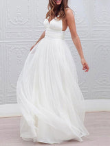 Casual Wedding Dresses A-line Chic V-Neck Straps Sexy Backless Tulle Beach Wedding Bridal Dress