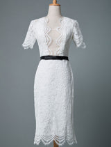 Casual Wedding Dresses Chic V-Neck Short Sleeves Column Knee Length Retro Bridal Gowns Exclusive