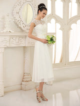 Casual Wedding Dresses Ivory Lace Chiffon Beach Wedding Dress With Beaded Exclusive